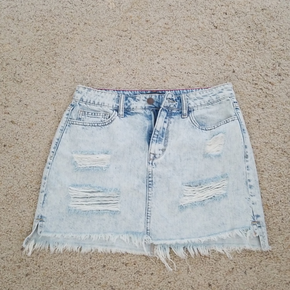 Ripped Light Denim Jean Skirt